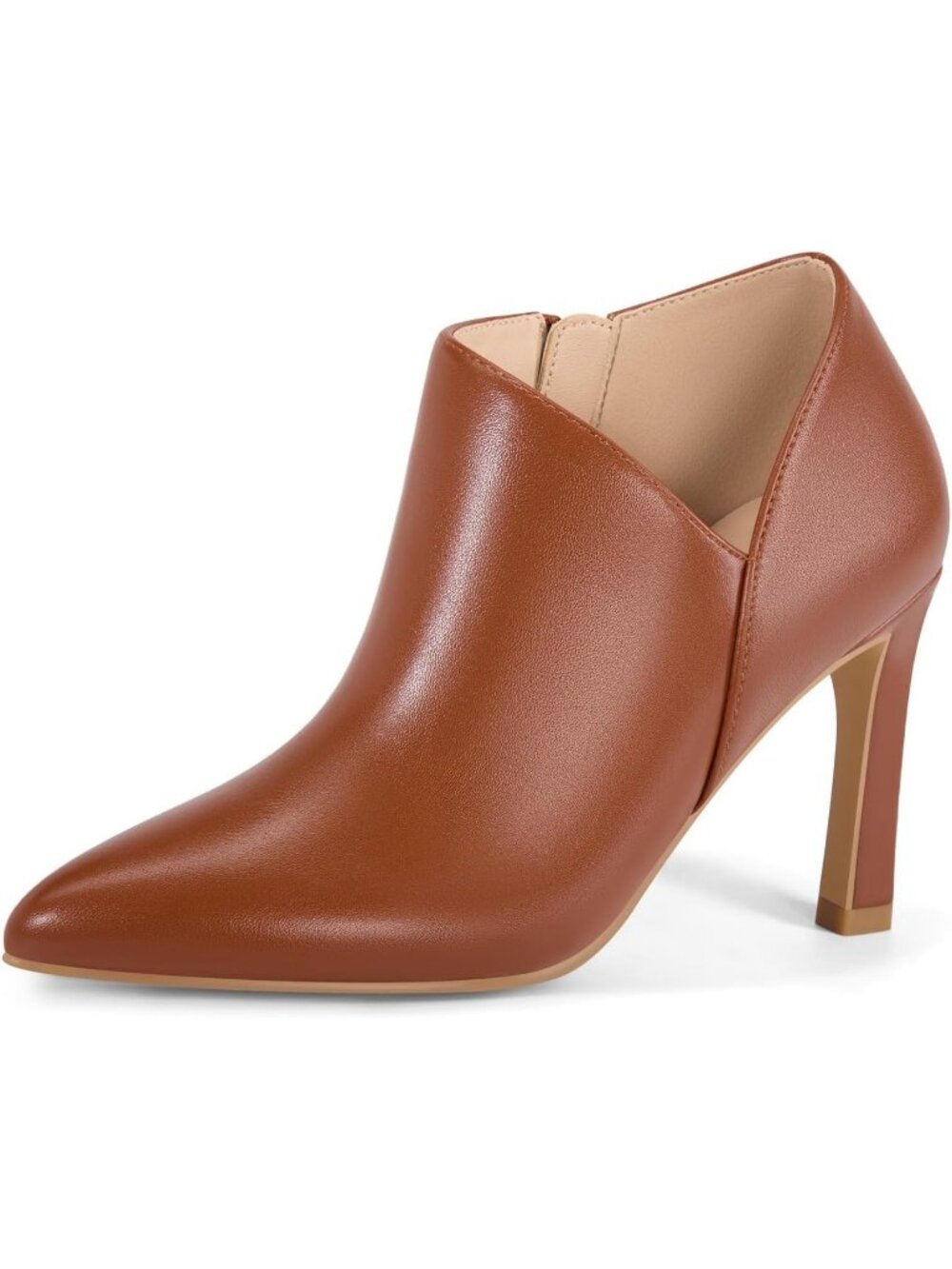 Women's Dark Brown Pointed Toe V Cut Kitten Heel Side Zip Office Ankle Boots